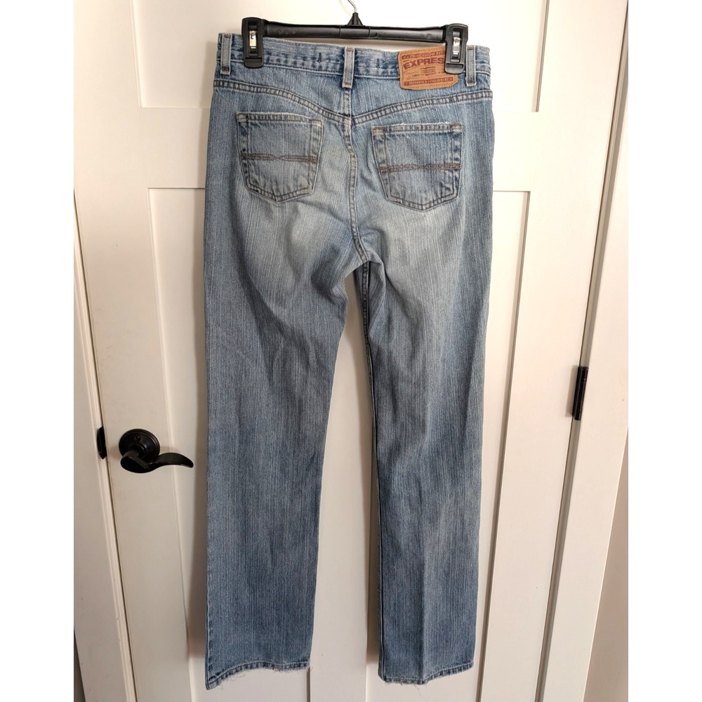 Y2K Express Precision Fit Low Rise Boot Cut Jeans Womens 5/6 Long Denim Distress
